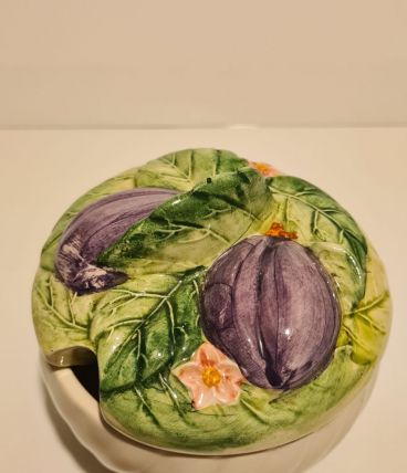 Sucrier céramique décor à la barbotine prunes, sans marque