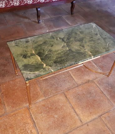 Table basse années 60 marbre et laiton