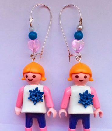 Boucles d'oreilles Playmobil/argenté/blanc/rose/bleu