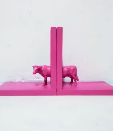 Serre livres vache en rose fuchsia