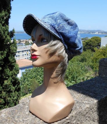 CASQUETTE CHAPEAU VINTAGE GAVROCHE T 55 CM BLEU JEAN