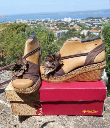 ESPADRILLES TONI PONS VINTAGE 1950TAUPE MARRON NEUF BOITE