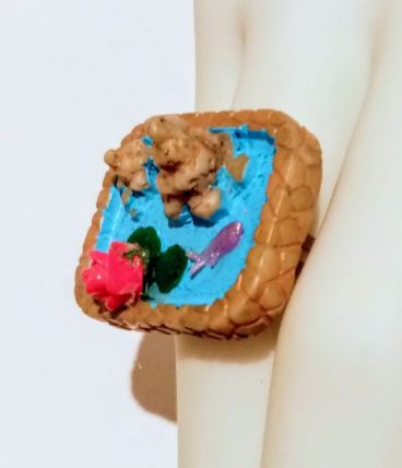 Bague réglable à étang de fée miniature carré