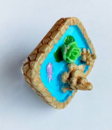 Bague étang de fée carrée, fleur de lotus verte