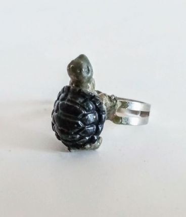 Bague réglable petite tortue de jardin, pour tous