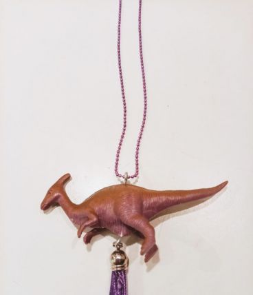 Collier dinosaure violet, Parasaurolophus, fille, garçon