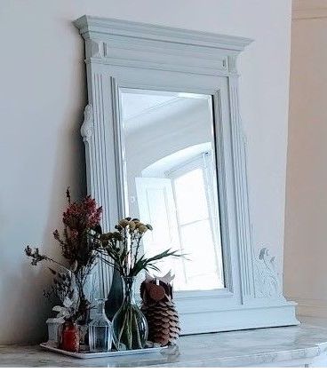 Grand miroir patiné blanc glacier