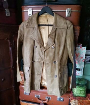 Veste cuir vert kaki très claire 