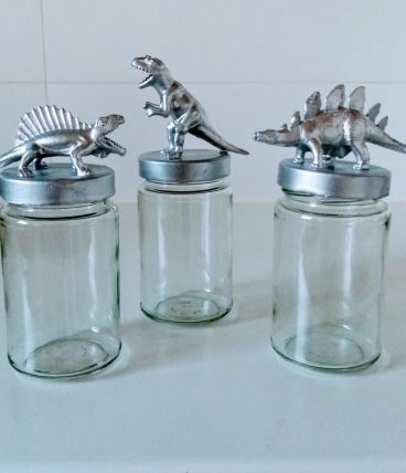Bocal dinosaure argenté, lot de trois pots de rangement