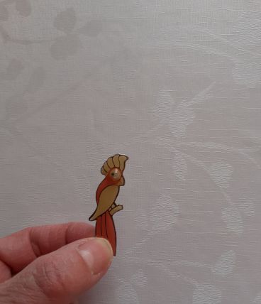 Broche perroquet  rose &amp; jaunis vintage à partir 10 ans