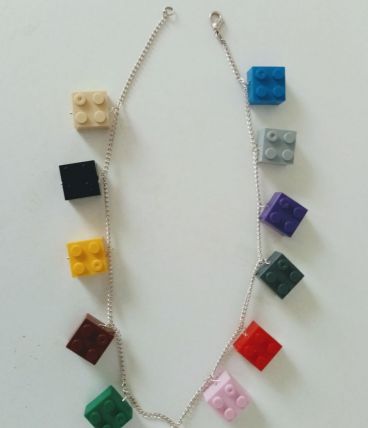 Collier Lego, briques Lego multicolores, chaîne argentée