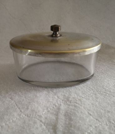 PORTE SAVON verre couvercle métal argenté 