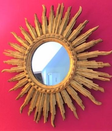 Miroir soleil bois doré à la feuille 50 cm, milieu XXe 