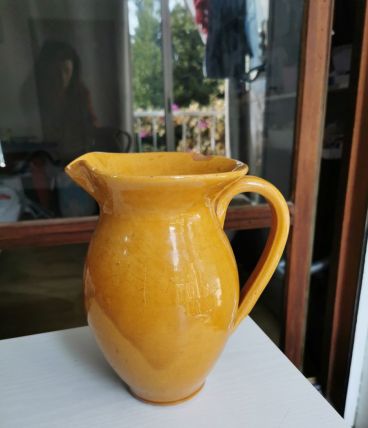 Cruche jaune céramique vintage hauteur 22.5 cm