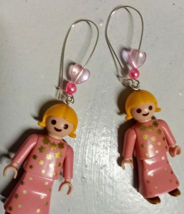 Boucles d'oreilles Playmobil/argentées, roses, dorées