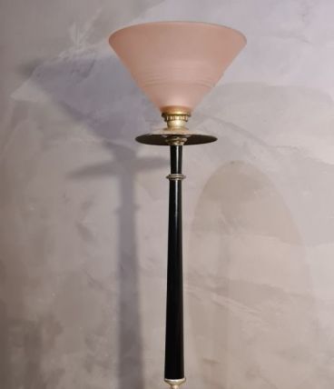  lampadaire avec abat jour art deco rose opaque 1920 electri