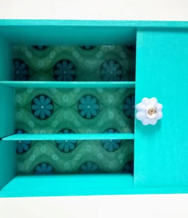 étagère murale, bois bleu, vintage, pharmacie