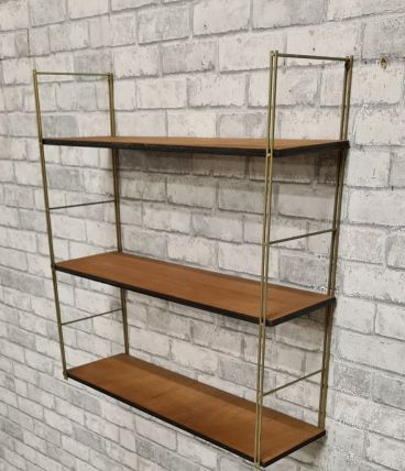 etagere  1960 vintage  , string, bois et metal  doré  55x58