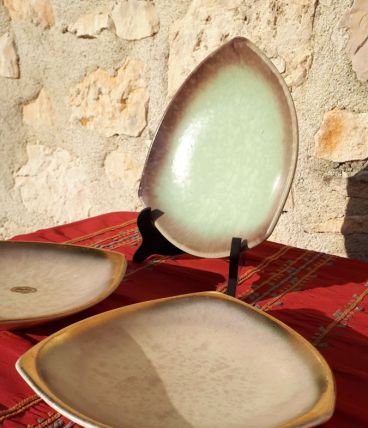 Lot 3 Assiettes Triangulaires Céramique D'art Jasba Keramik
