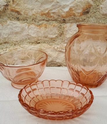 Lot bol vase coupelle verre rose vintage art déco