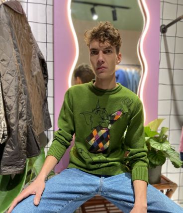 JC DE CASTELBAJAC - PULL CARTOON EN LAINE MERINOS