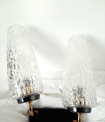 Applique murale double métal noir et doré avec flûte de lust