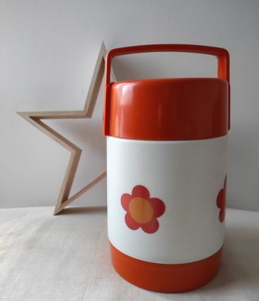 Thermos vintage fleurs beige orange année 60