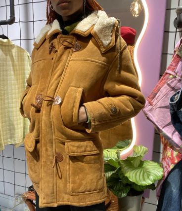 SHEARLING - MANTEAU UNISEXE CAMEL AVEC FOURRURE INTERIEURE