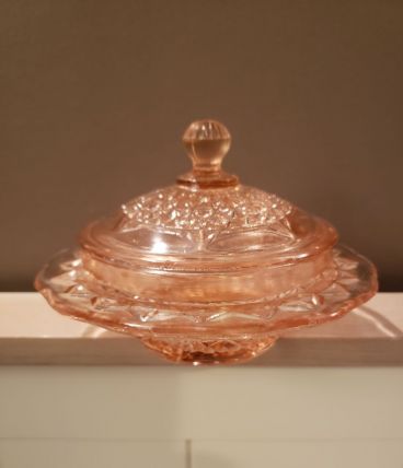 Sucrier / bonbonnière en verre rose Vintage