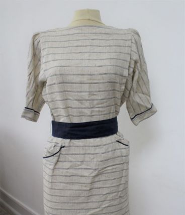 robe lin rayure chemise avec ceinture année 60-70