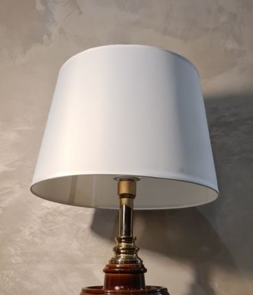 grande lampe de luxe  1980 ceramique chrome or abat jour bla