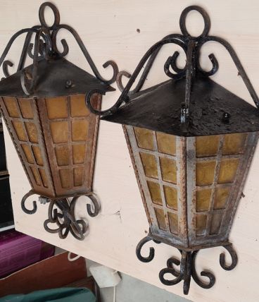 2 lanternes  mural   fer forgé style 1920  dans leur jus 40x