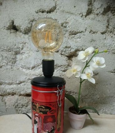 Lampe à poser déco récup' upcycling "Café de Paris"