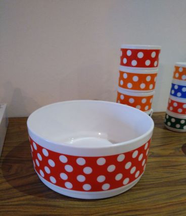 Saladier arcopal Polka rouge grand bol en verre rouge à pois