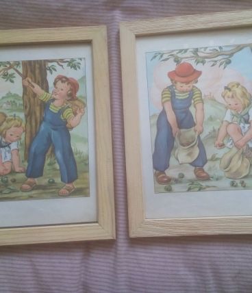 Ensemble de 2 illustrations vintage enfants