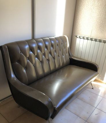 Salon vintage Monza 1960 skaï (canapé + paire de fauteuils)