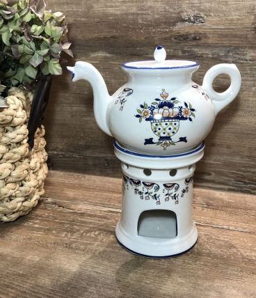 Théière avec Réchaud  Céramique Faïence style Vieux Rouen 