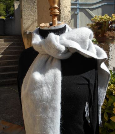 ECHARPE ALPAGA LAINE CAMARGO NEUF GRIS PALE 174 X 23 CM