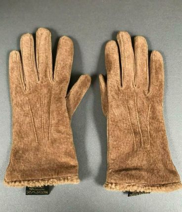 Paire de gants beiges en cuir vintage