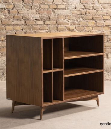 Buffet bas sur-mesure, en noyer, équipé de rangements vinyle