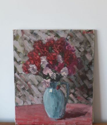 Huile sur toile bouquet d’œillets