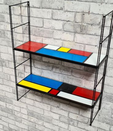 Etagere string style piet mondrian montants noir. 48x58x16. 