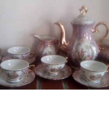 service à café pour 6 pers. porcelaine rose