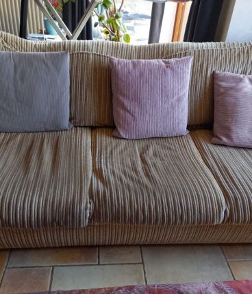 canapé-lit 3 assises tissus velours côtelé beige