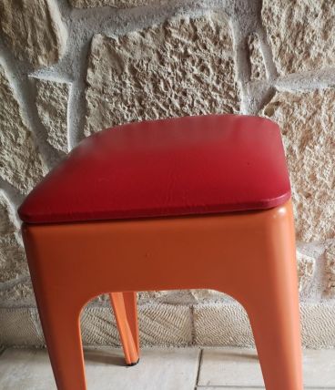 Tabouret vintage orange et rouge années 60