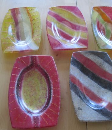 5 raviers  en verre peinte main décor unique    