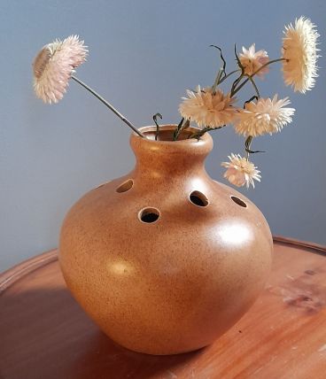 Vase pique fleurs en céramique émaillée/grés, vintage 1970
