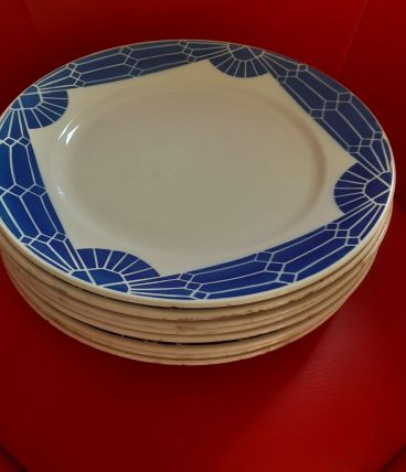 8 Assiettes  plates Badonviller. Modéle Océanie. Art déco.
