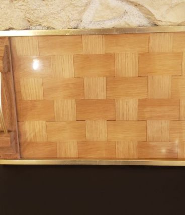 Plateau bois tressé anses dorés