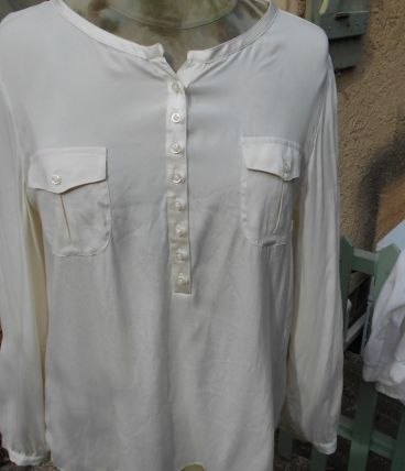 CAROLL BLOUSE CHEMISIER BLANC CREME T 36 38 40 SOIE QUASI NE